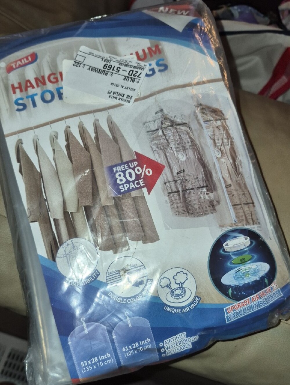 Tail Gray and Blue Hanging Vacuum Storage Bag - Space Saver Nwt